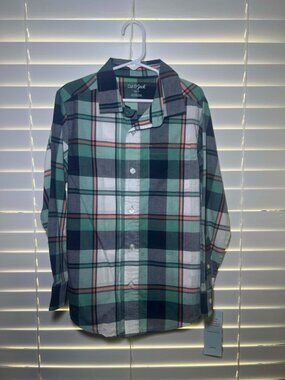 Brand New Cat & Jack Long Sleeve Button Down Plaid Shirt, Small 6/7.